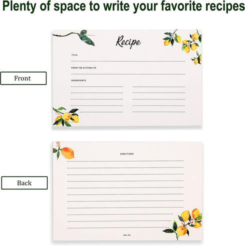 Mint & Elm Recipe Box with 100 Cards and 10 Dividers - Recipe Organizer Includes Plastic Holder for 4x6 Cards (Natural Bamboo)