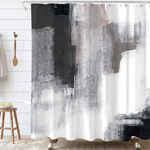 Miyotaa Black White Gray Shower Curtain Set 60Wx71H Inches Abstract Art Painting Ombre Brush Strokes Contemporary Polyester Waterproof Cloth Bathroom Curtain with 12 Hooks