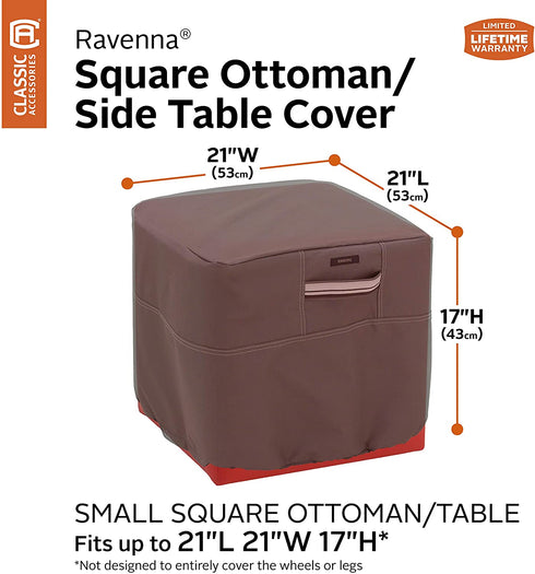 Classic Accessories Ravenna Water-Resistant 21 Inch Square Patio Ottoman/Table Cover