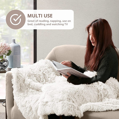 Hyde Lane White Fluffy Throw Blanket for Couch ?2 Way Reversible Ultra Soft Long Faux Fur Fuzzy Plush Blankets for Home?As A Gift for Women -50x60 Ivory