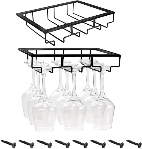 Wine Glass Rack - Under Cabinet Stemware Wine Glass Holder Glasses Storage Hanger, 3 Rows Black 2pack