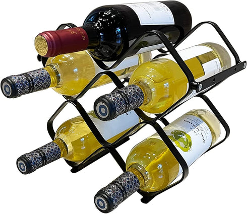 Wine Racks 6 Bottles Wine Bottle Holder, Countertop or Wall Mounted for Wine Storage, Hanging Wine Storage Shelf, Black Metal Wine Rack Bottles Holder Organizer for Bar, Kitchen, Cabinet, Pantry