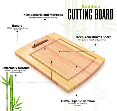 Utopia Kitchen 3 Piece Bamboo Cutting Boards with Juice Grooves - BPA Free - Eco-friendly - Natural Organic Bamboo Chopping Boards for Vegetables, Meat and Cheese