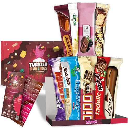 Mini Premium International Snack Box | Exotic Foreign Snacks | Unique Snack Food Gifts Included | Extraordinary Turkish Chocolates | Unique Chocolate Experience | 10 Full-Size Chocolate Bars