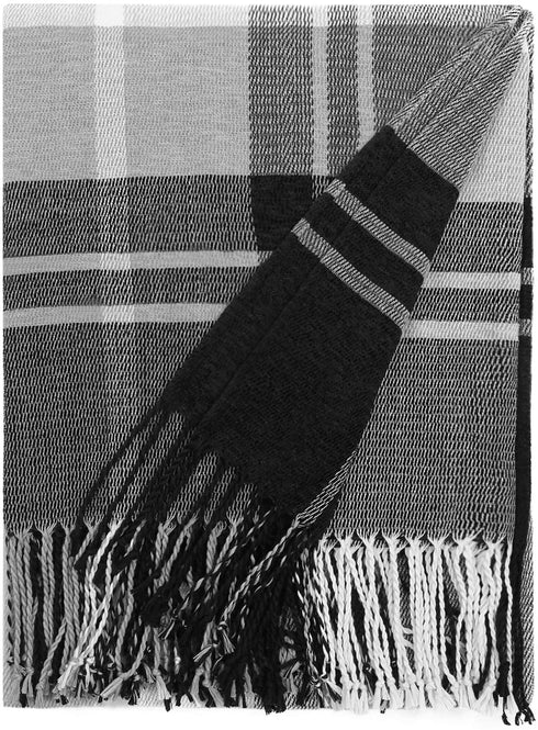 JUDYBRIDAL Plaid Chenille Throw Blanket Extra Soft Blanket All-Season Dual-Sided Home Decor Blankets with 3 Inches Tassels for Bed Sofa Couch Chair 50" W x 67" L (Black/White)