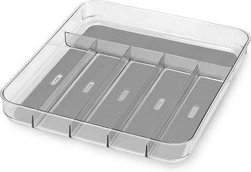madesmart Silverware Tray - Large | Light Grey | Clear Soft Grip Collection | 6-compartment | Soft-grip Lining | Non-slip Feet | BPA-free