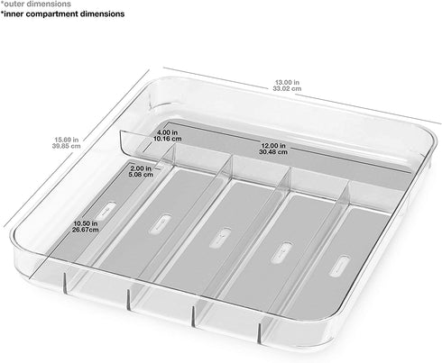 madesmart Silverware Tray - Large | Light Grey | Clear Soft Grip Collection | 6-compartment | Soft-grip Lining | Non-slip Feet | BPA-free