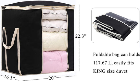 MISSLO King Comforters Storage Bag 120L for Blankets Clothes Sweaters Beddings Organizer with Reinfored Handles, Black