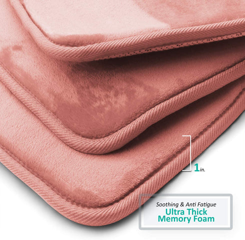 Clara Clark Bathroom Rugs, Ultra Soft Plush Bath Mat for Bathroom, Non-Slip, Velvet Memory Foam Set of 2 Bath Rugs, 17 x 24 / 20 x 32, Solid Misty Rose
