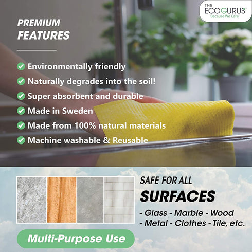 Swedish Dish Clothes - Original Made in Sweden by The EcoGurus, (10 x Gray) Swedish Dishcloths for Kitchen, Multi-Surface Swedish Dish Cloths, Cellulose & Cotton Swedish Dishtowels, No Odor
