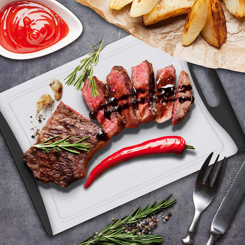 Extra Large Cutting Board, 14" Plastic Cutting Board for Kitchen Dishwasher Chopping Board with Juice Grooves Kitchen Cutting Board with Easy Grip Handle, Clear and Black,L, Kikcoin