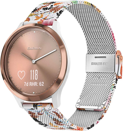 TRUMiRR Flower Watch Band for Garmin Venu Sq 2 / Vivomove HR / Vivoactive 3 Women, Mesh Stainless Steel Watchband Quick Release Strap for Garmin Venu 2 Plus / Venu Sq / Forerunner 245 645 Music