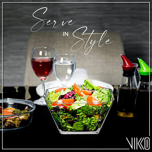 Vikko 64.25 Ounce Glass Serving Bowl | Beautiful Geometric Squared Shape, Made from Thick, Durable Glass, Great for Salads, Dessert, Fruit, and More, Microwave and Dishwasher Safe