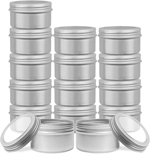 15 Pack 4oz Metal Round Tins, Lainrrew Aluminum Tin Cans Small Metal Food Travel Tins Storage Jars Containers with Clear Top and Screw Lids for Spices, Candles, Arts & Crafts (4oz)