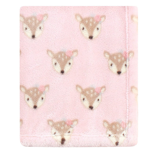 Hudson Baby Unisex Baby Cozy Plush Luxury Blankets 2pk, Floral Deer, One Size