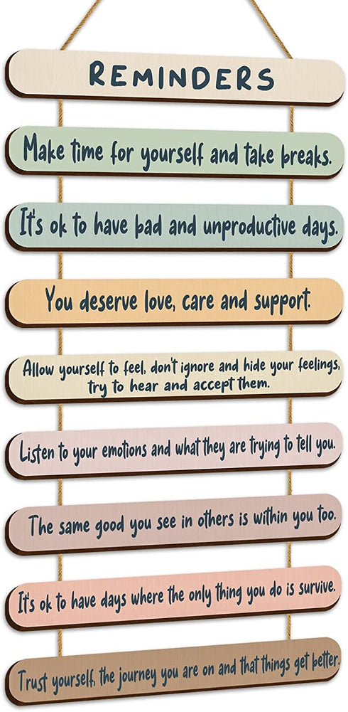 Mental Health Reminders Wall Decors Wooden Hanging Wall Art Counseling Room Decor Positive Psychology Affirmations Feelings Wall Pediments for Home Counseling Office Students Dorm Classroom