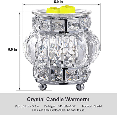 MAXWINER Electric Wax Melt Warmer Wrought Iron Crystal Oil Burner for Home, Living Room, Bedroom, Kitchen, SPA, Office (Silver)