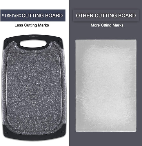 Plastic Cutting Board, 3 Pieces Dishwasher Safe Cutting Boards with Juice Grooves, Easy Grip Handle, Non-Slip, with Grinding Area for Grinding Garlic and Ginger