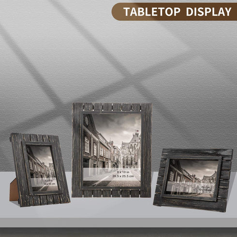Farmhouse Picture Frames 5x7 - Solid Wood Black Rustic Finished With High Definition Glass Vertically Or Horizontally For Tabletop Display And Wall Hanging (Pack Of 2)
