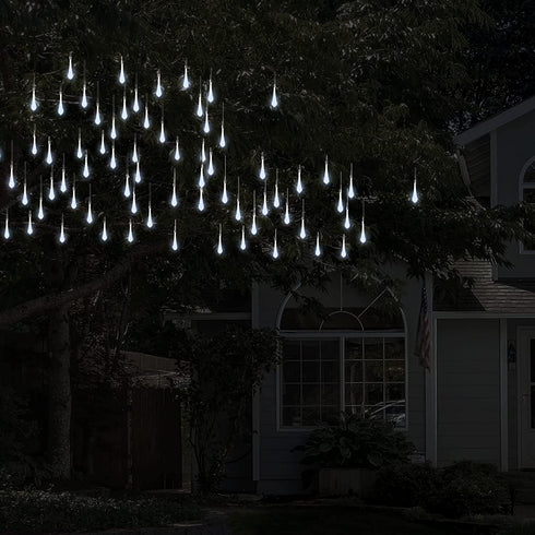 String Lights Set of 2 30 Bulb Solar Power Outdoor LED Décor Tear Drop Lighting with 8 Modes and Rechargeable Battery by Pure Garden (Cool White)