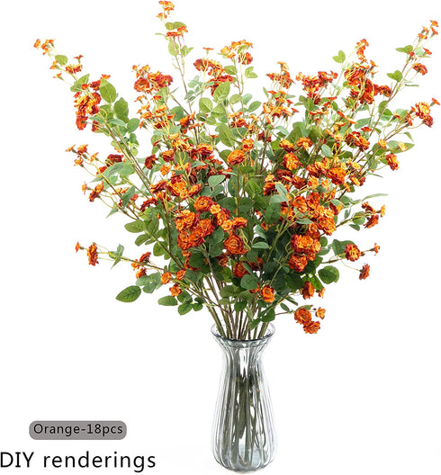 Burnt Orange Small Roses, 6 pcs Fall Artificial Flowers, 26 Flower Heads per one, a Total of 156 Flower Heads, Suitable Family DIY Wedding Party Table Bride Holding and Other Home Autumn Decoration