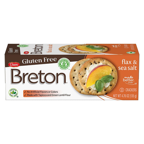 Dare Breton Gluten Free Crackers, Original with Flax, 4.76 Ounce,Pack of 1