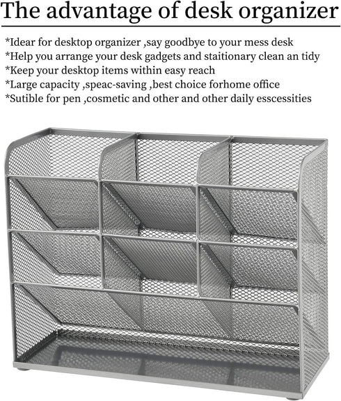 Marbrasse Mesh Desk Organizer, Multi-Functional Pen Holder, Pen Organizer for desk, Desktop Stationary Organizer, Storage Rack for School Home Office Art Supplies (Mesh Pen Holder-Silver)