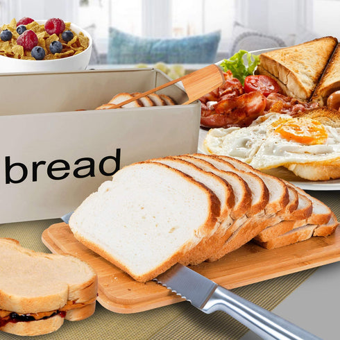 LifeSmart Bread Box Cutting Board and Bread Accessories- Bamboo - 12.5 inches by 6.5 inches by 4 inches - Includes Bonus Bread Knife and Bamboo Toast Tongs