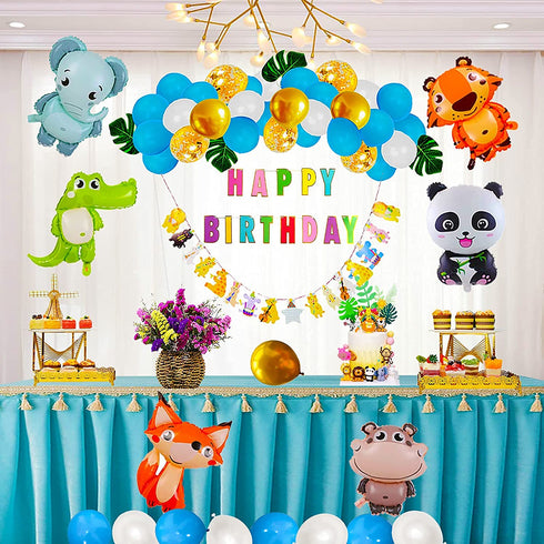 Aerfoyun Safari Birthday Decorations, Jungle Theme Party Supplies with a Happy Birthday Banner and Balloon Pump, Garland Balloon Animal Kit for Baby Shower Decor