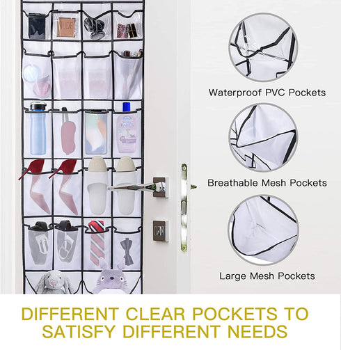 Over The Door Shoe Organizer ULG 22 Pockets Shoe Holder & 12 Mesh Pockets Hanging Shoe Holder Hanger Hanging Shoe Organizer with 3 Adjustable Metal Hooks