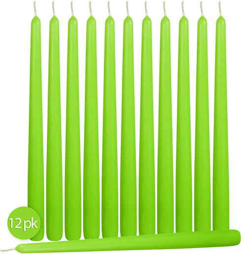 12 Pack Tall Taper Candles - 10 Inch Lime Dripless, Unscented Dinner Candle - Paraffin Wax with Cotton Wicks - 8 Hour Burn Time