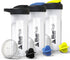 BluePeak Protein Shaker Bottle 28 oz with Dual Mixing Technology, Strong Loop Top, BPA Free, Shaker Balls & Mixing Grids Included - On-The-Go Large Protein Shakers (3 Pack - Yellow, Blue, Black)