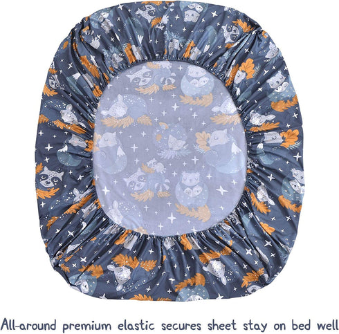JSD Navy Blue Kids Owl Printed Sheet Set Twin for Boys Girls, Soft Microfiber Fitted Sheet Flat Sheet Pillowcases 3 Pieces