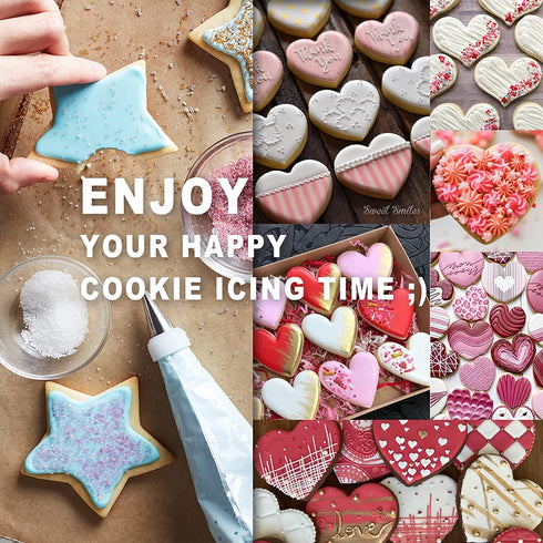 Cookie Decorating Supplies Kit 82Pcs With Storage Box, Sugar Cookies Turntable Set With 6 Piping Tips and Bags, Scribe Needle, Brush, Ideal Beginner Decorator Lover Kids Gift Holiday Easter Valentine