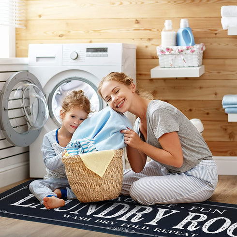 Laundry Room Rug Runner Non Slip Laundry Mats Mudroom Runner Farmhouse Kitchen Floor Mat Bathroom Laundry Room Decor Accessories( Black, 20 X 47 inch )