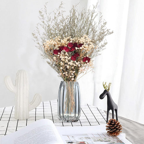 XYXCMOR Natural Dried Flowers Bouquet Real Touch Dried Roses with Stems Dried Baby's Breath Flowers with Dried Lavender Bundles for Wedding Home Farmhouse Table Centerpieces Vase Filler Decor