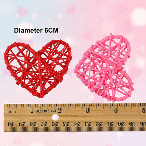 Heart Vase Filler Rattan Hearts Large Wicker Rattan Balls Heart Vase Filler Decor Heart Shaped Natural Wicker Balls Rattan Twig Decorative for Wedding Birthday Party Valentine's Day (16 Pieces)