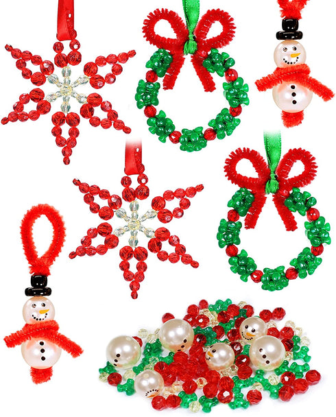 Christmas Beaded Craft Kit for Kids?30 Sets-Including 12 PCS Snowman/12 PCS Christmas Wreath /6PCS Snowflake - Xmas Holiday Ornaments for Party Tree Decorations