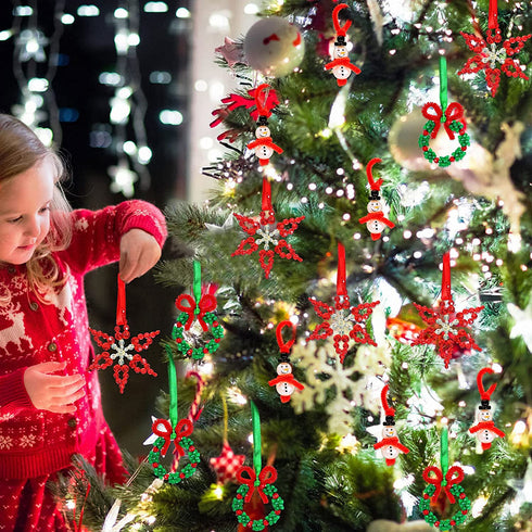 Christmas Beaded Craft Kit for Kids?30 Sets-Including 12 PCS Snowman/12 PCS Christmas Wreath /6PCS Snowflake - Xmas Holiday Ornaments for Party Tree Decorations