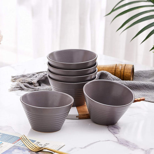 Ramen Bowl 13 Oz. Set of 6 Ceramic Ramen Noodle Rice Bowl, Microwave Safe Appetizer Bowls, Oven To Table Ramekins Bowls, Grey
