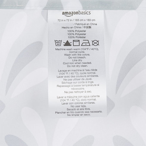 Amazon Basics Fabric Shower Curtain with Grommets and Hooks - 72 x 72 Inch, Gray Art Deco