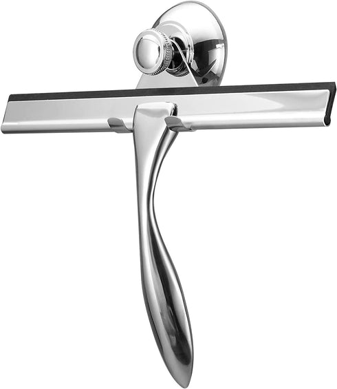 10 Shower Squeegee, Premium Stainless Steel Shower Squeegee for Glass Doors, Bathroom, Window and Car Glass, All-Purpose Bathroom Squeegee for Shower Glass Door with Suction Cup Hook & Rubber Blade