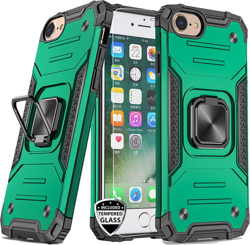 Reejax iPhone SE 2020 Case,iPhone 7 Case,iPhone 8 Case with Screen Protector,Heavy Duty Rugged Cover with Magnetic Ring Kickstand,Protective Phone Case for iPhone 7/8/SE 2020 Dark Green