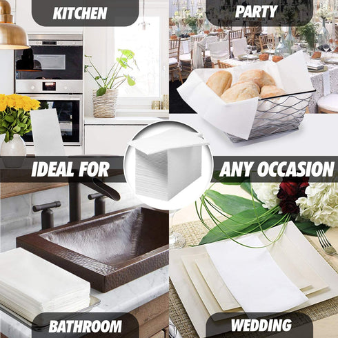 shawberri 100 Large Disposable Guest Towels for Bathroom, Premium Linen-Like, Multi-Fold, Cloth-Feel Napkins, a Hygienic Solution for Kitchen, Party, Weddings and Events