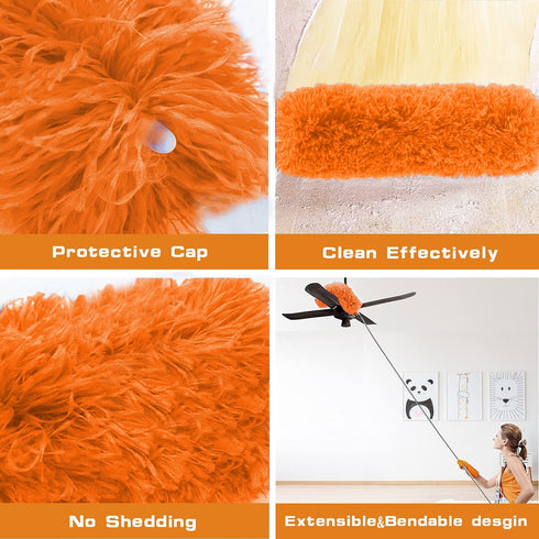 Microfiber Duster, Feather Duster Kit with 100 Inch Telescoping Extension Pole, Reusable Bendable Dusters, Washable Lightweight Dusters for Ceiling Fan