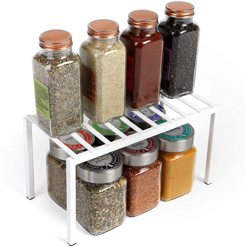 Smart Design Premium Cabinet Storage Shelf Rack - Small - 10.5 x 5.25 Inch - Steel Metal - Rust Resistant - Cupboard, Plate, Dish, Cup, Bathroom Counter and Pantry Organization Riser - Kitchen - White