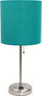 Limelights LT2024-TEL Stick Charging Outlet and Fabric Table Lamp, 19.50 x 8.50 x 8.50 inches, Brushed Steel Base/Teal Shade