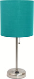 Limelights LT2024-TEL Stick Charging Outlet and Fabric Table Lamp, 19.50 x 8.50 x 8.50 inches, Brushed Steel Base/Teal Shade