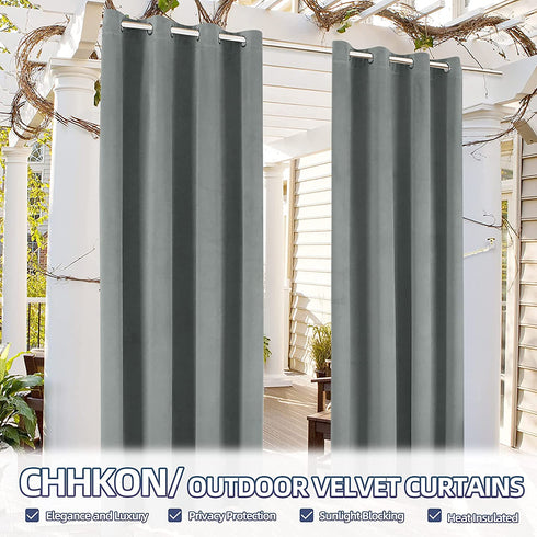 CHHKON Outdoor Velvet Curtains for Patio Clearance Waterproof Pergola Curtain Indoor Drapes Blackout Curtains 108 Inch Long Privacy Screens and Panels with Grommet