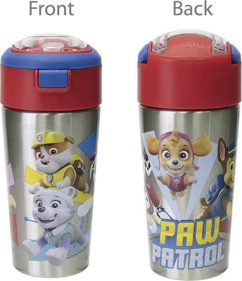 Zak Designs Paw Patrol Durable Stainless Steel Straw Bottle with Push-Button Flip Lid Vacuum Insulation Keeps Drinks Cold, BPA Free(1 PC), 12oz